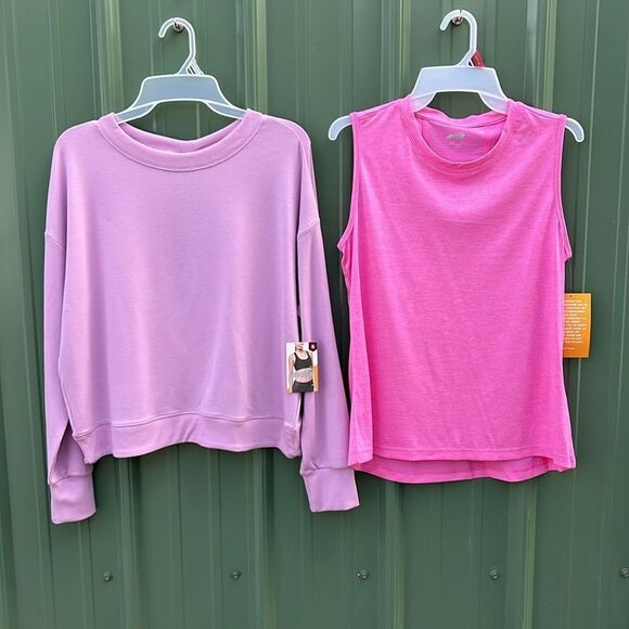 Women’s Cutout Back Long Sleeve Sweatshirt & Sleeveless Shirt Top 2-Pack Size S - Picture 1 of 11